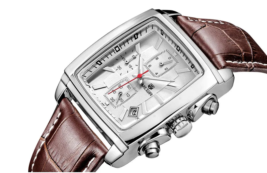 Montre MEGIR Homme Rectangulaire Cuir Bleu
