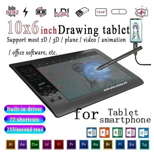 Tablette Graphique 10x6'' Numérique