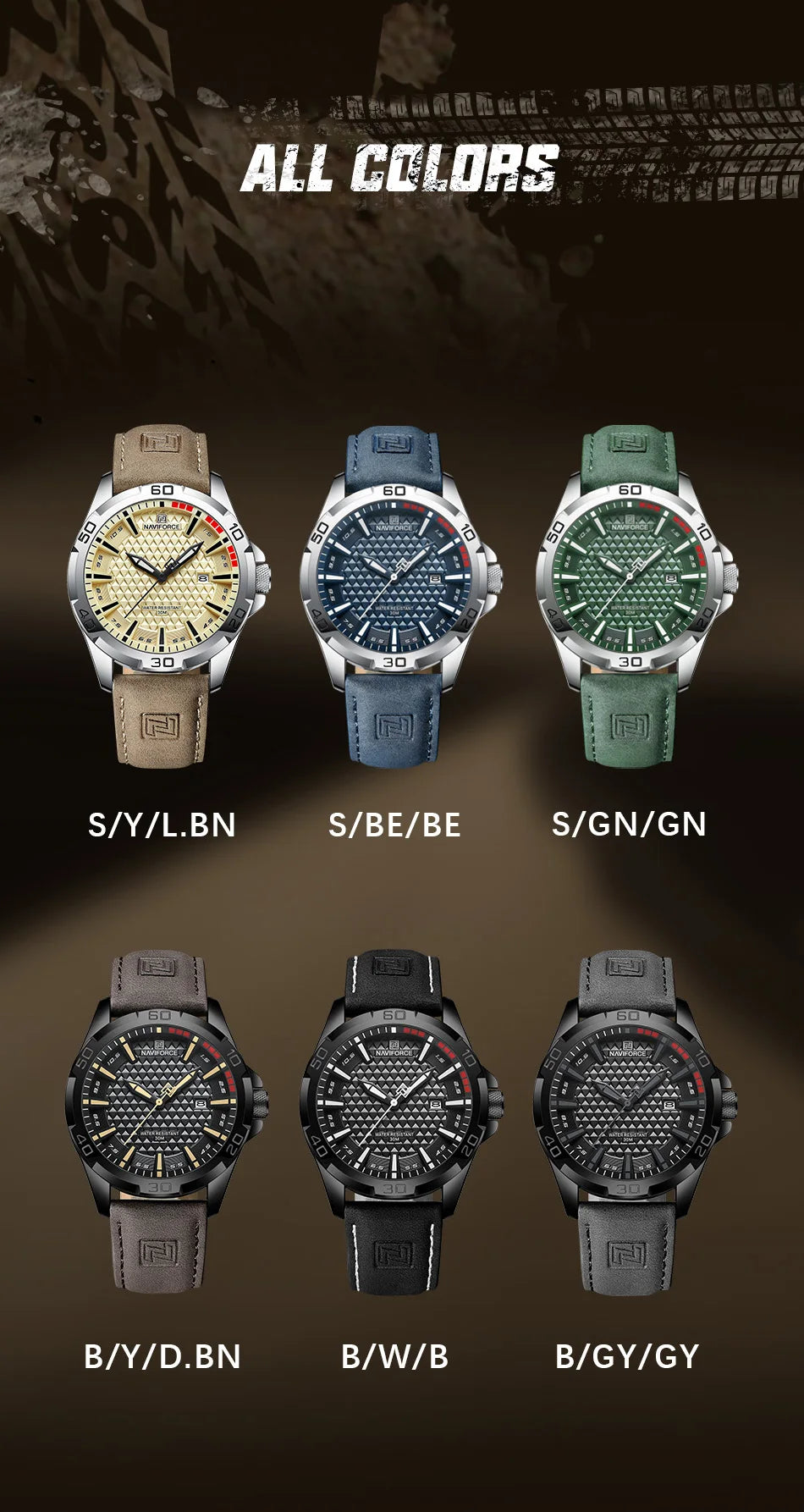 Montre homme NAVIFORCE sport militaire étanche avec bracelet cuir.
