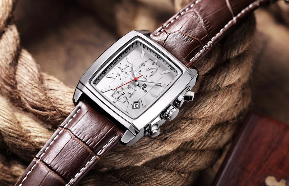 Montre MEGIR Homme Rectangulaire Cuir Bleu