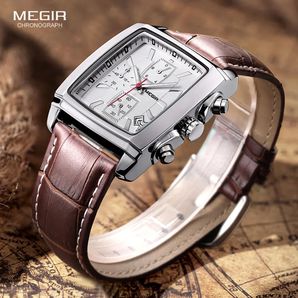 Montre MEGIR Homme Rectangulaire Cuir Bleu