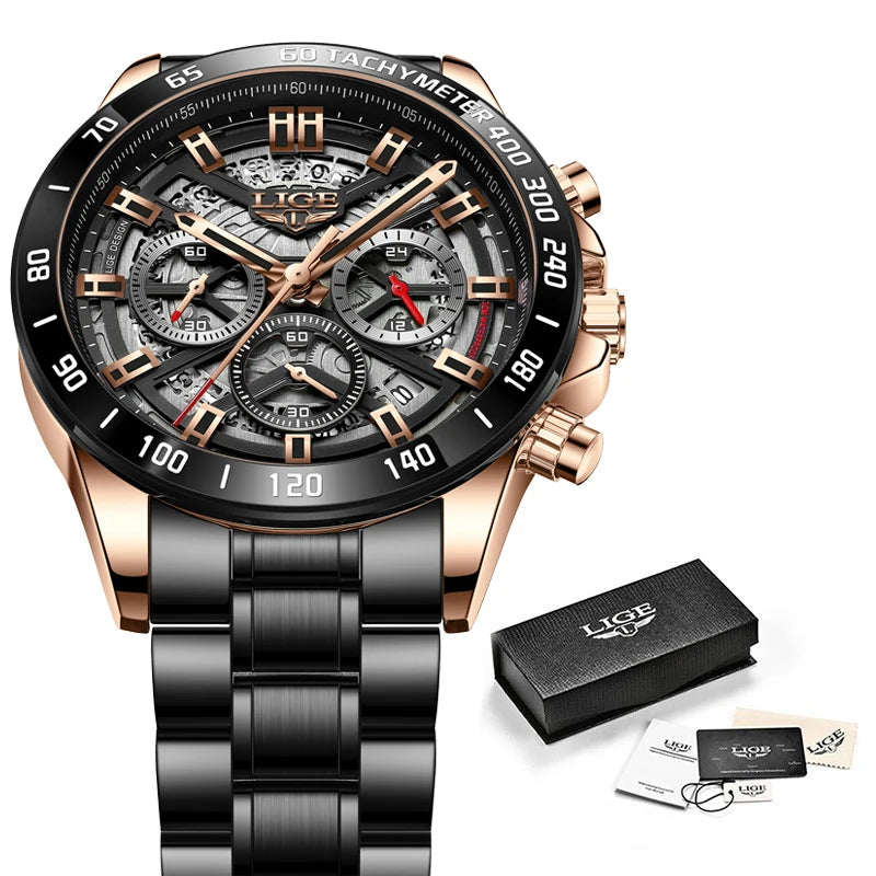 Montre LIGE Homme Sport Luxe Chronographe