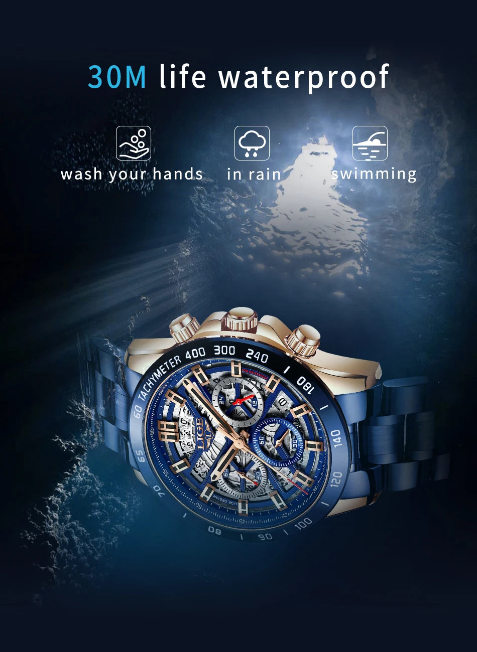 Montre LIGE Homme Sport Luxe Chronographe