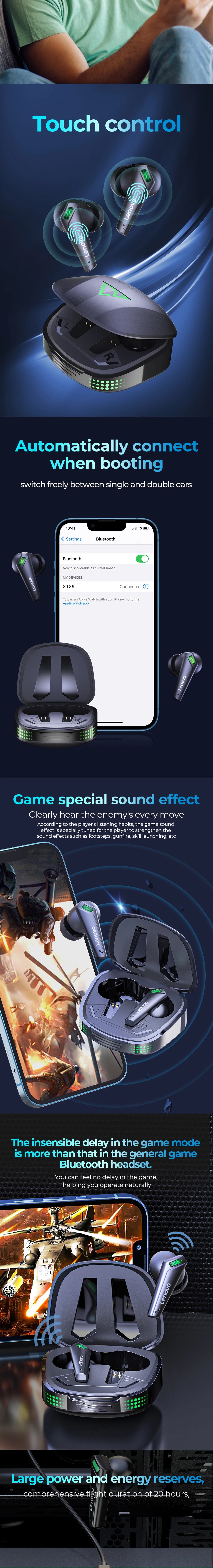 "ERAZER XT85 : Casque Gaming Bluetooth 5.3 Écouteurs Lenovo Hautes Performances"