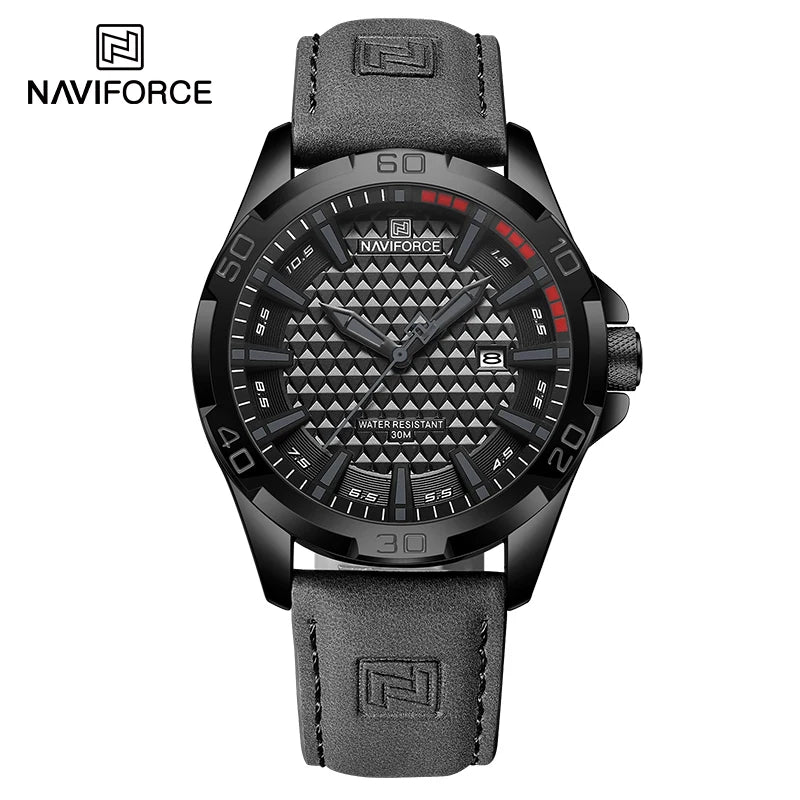 Montre homme NAVIFORCE sport militaire étanche avec bracelet cuir.