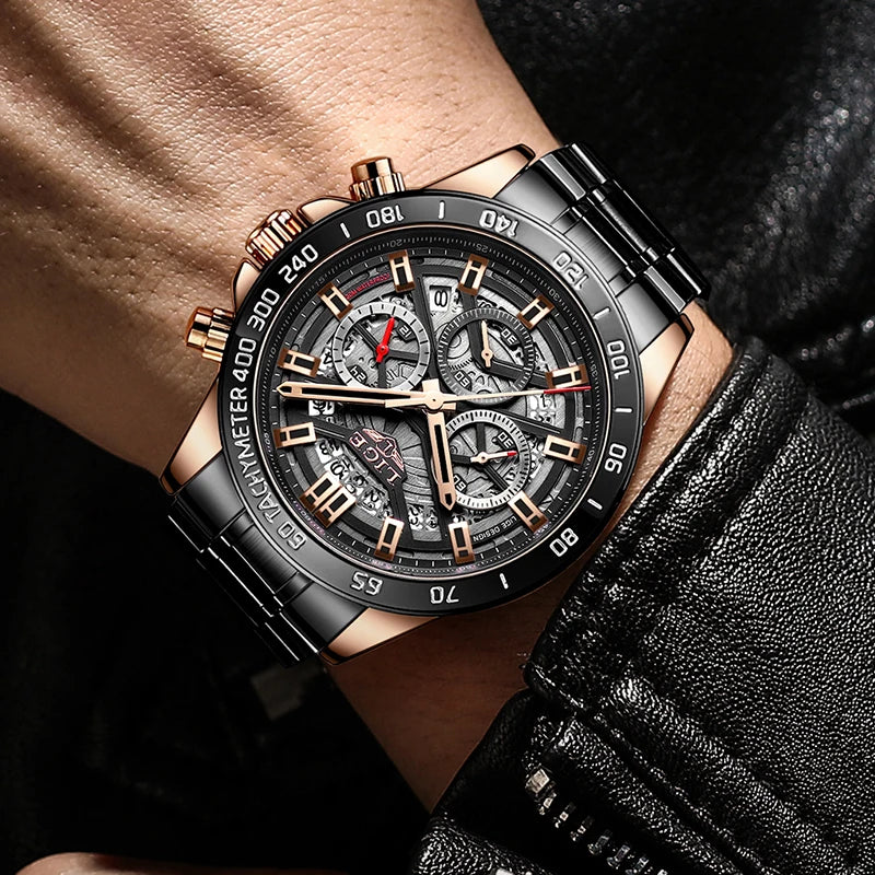 Montre LIGE Homme Sport Luxe Chronographe