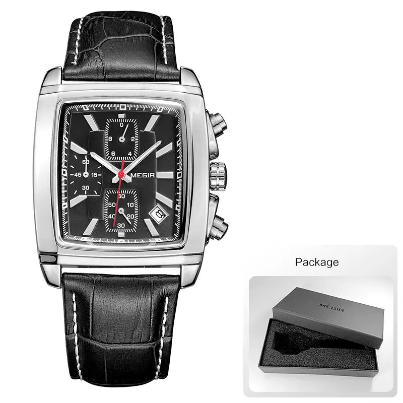 Montre MEGIR Homme Rectangulaire Cuir Bleu