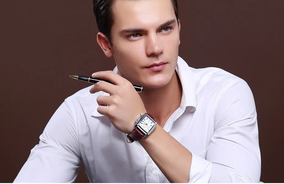 Montre MEGIR Homme Rectangulaire Cuir Bleu