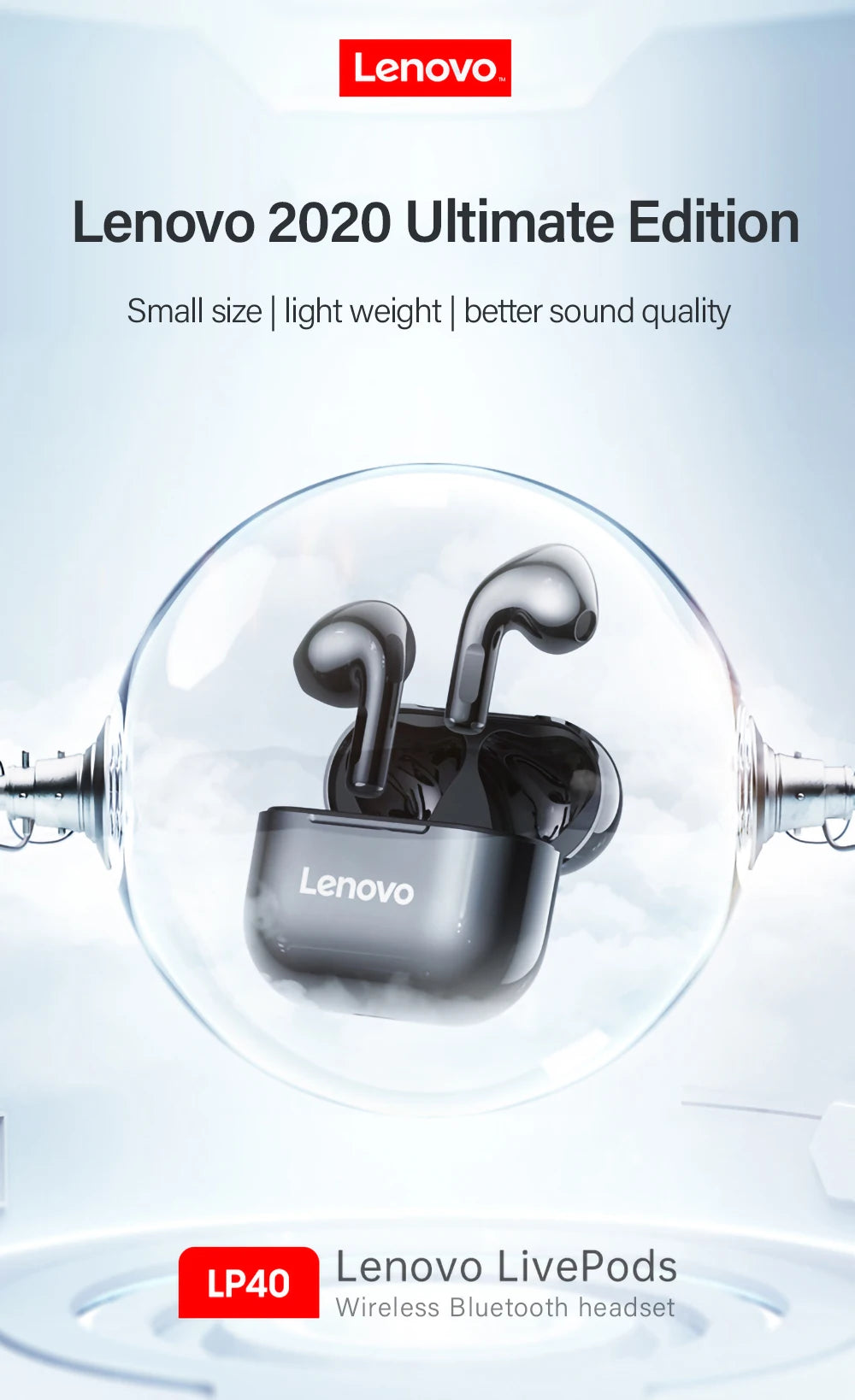 Écouteurs Lenovo LP40 Bluetooth 5.0 - Son Hi-Fi Immersif, Contrôle Tactile, Autonomie Prolongée (Original)
