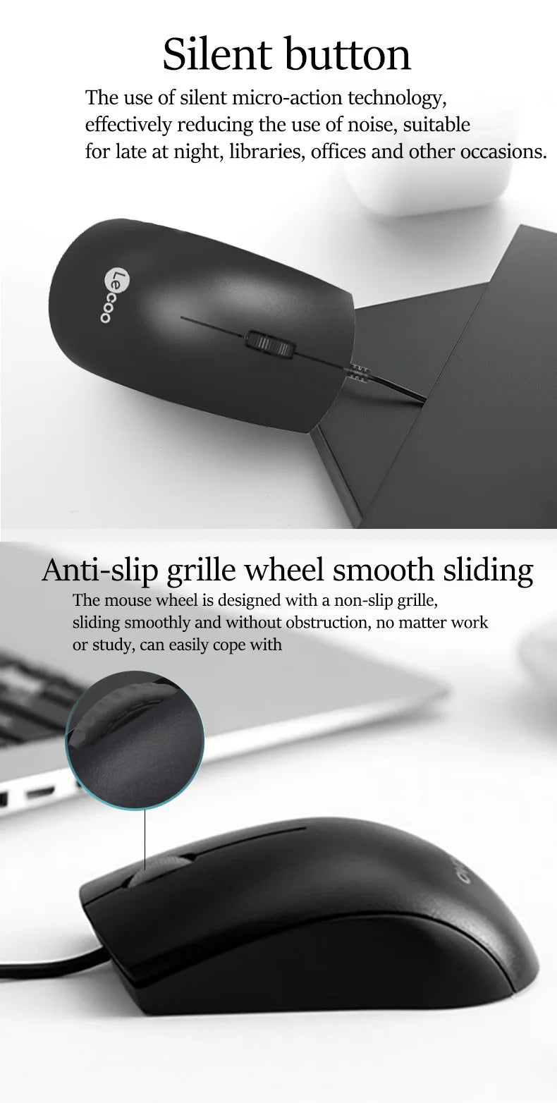 Lenovo LECOO USB Corded Mouse - Ergonomic Design