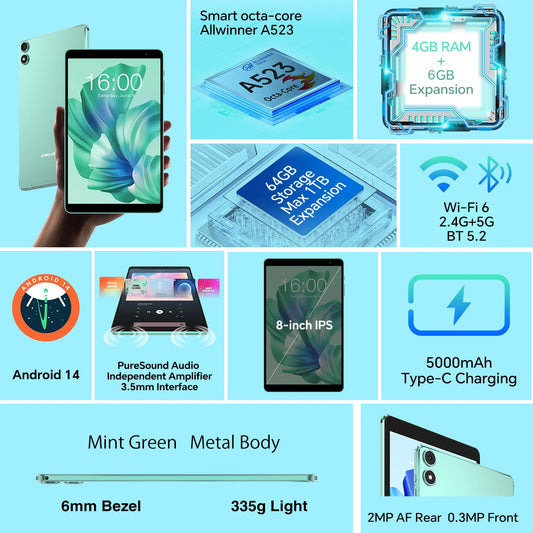 Tablette Teclast P85T 8'' Android 14 - 10GB RAM 64GB A523 8-Core