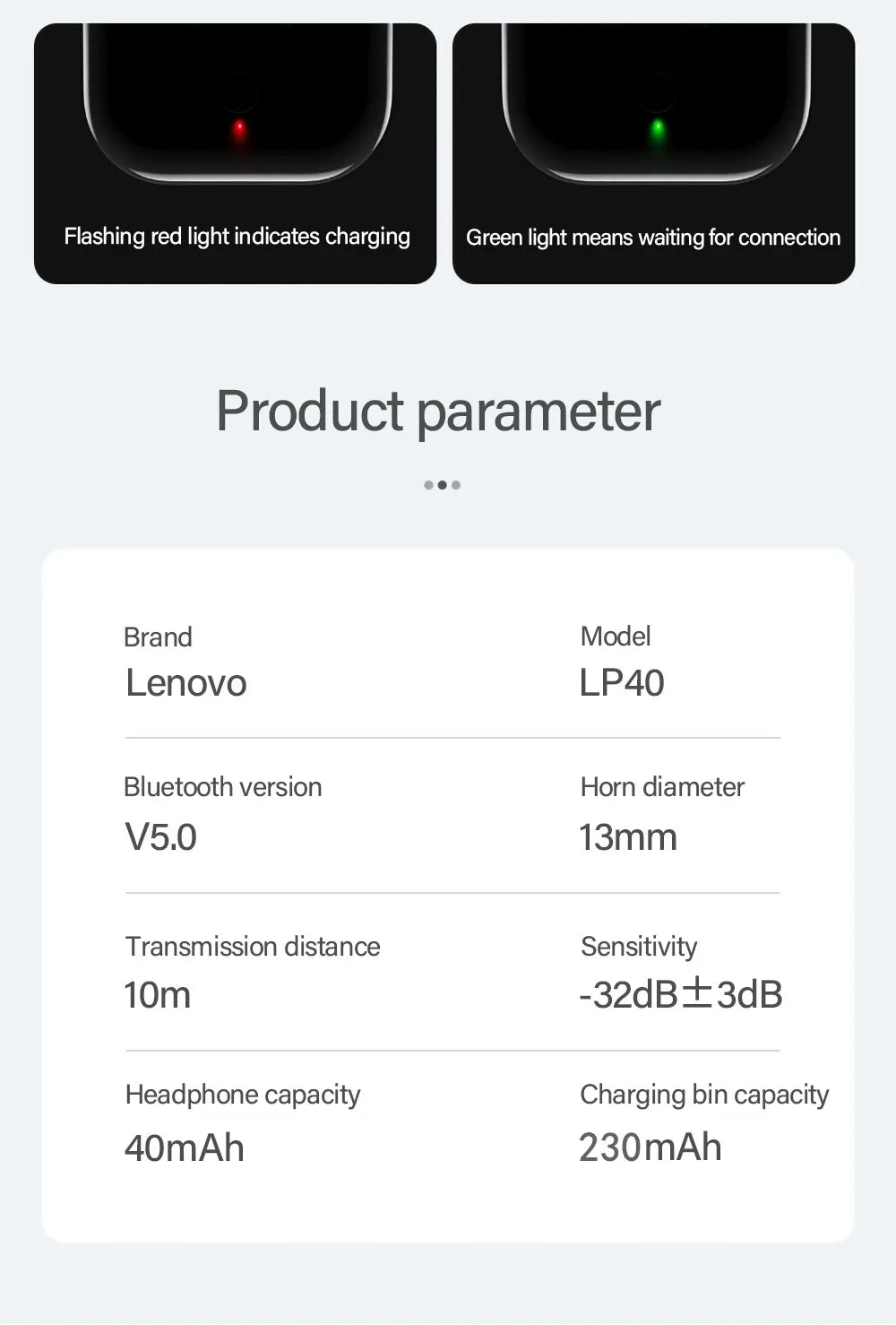 Écouteurs Lenovo LP40 Bluetooth 5.0 - Son Hi-Fi Immersif, Contrôle Tactile, Autonomie Prolongée (Original)