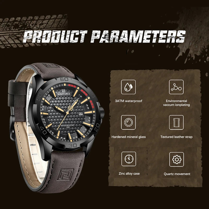 Montre homme NAVIFORCE sport militaire étanche avec bracelet cuir.