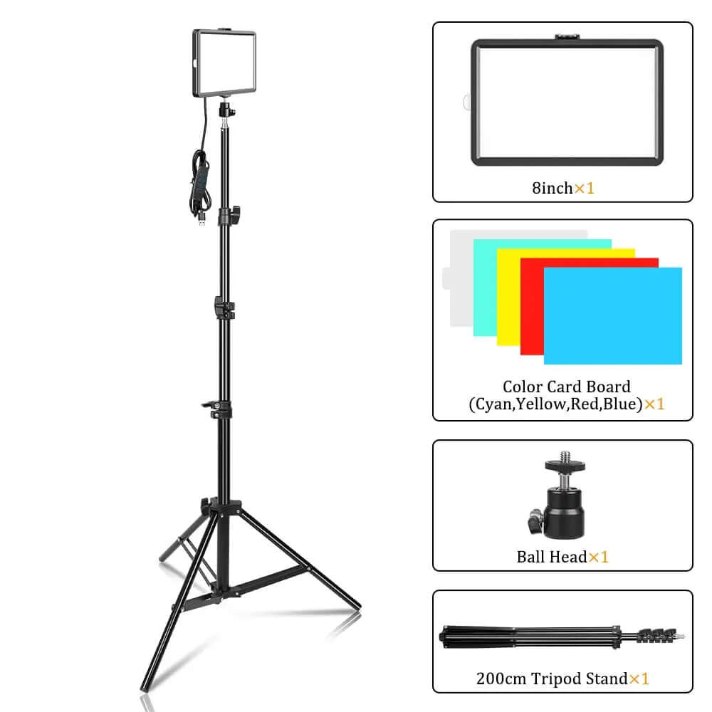 8 Inch Video Panel Light Camera Photo LED Optional with Power Adapter hotography Lighting For Live Stream Photo Studio Fill Lamp - SARAOU