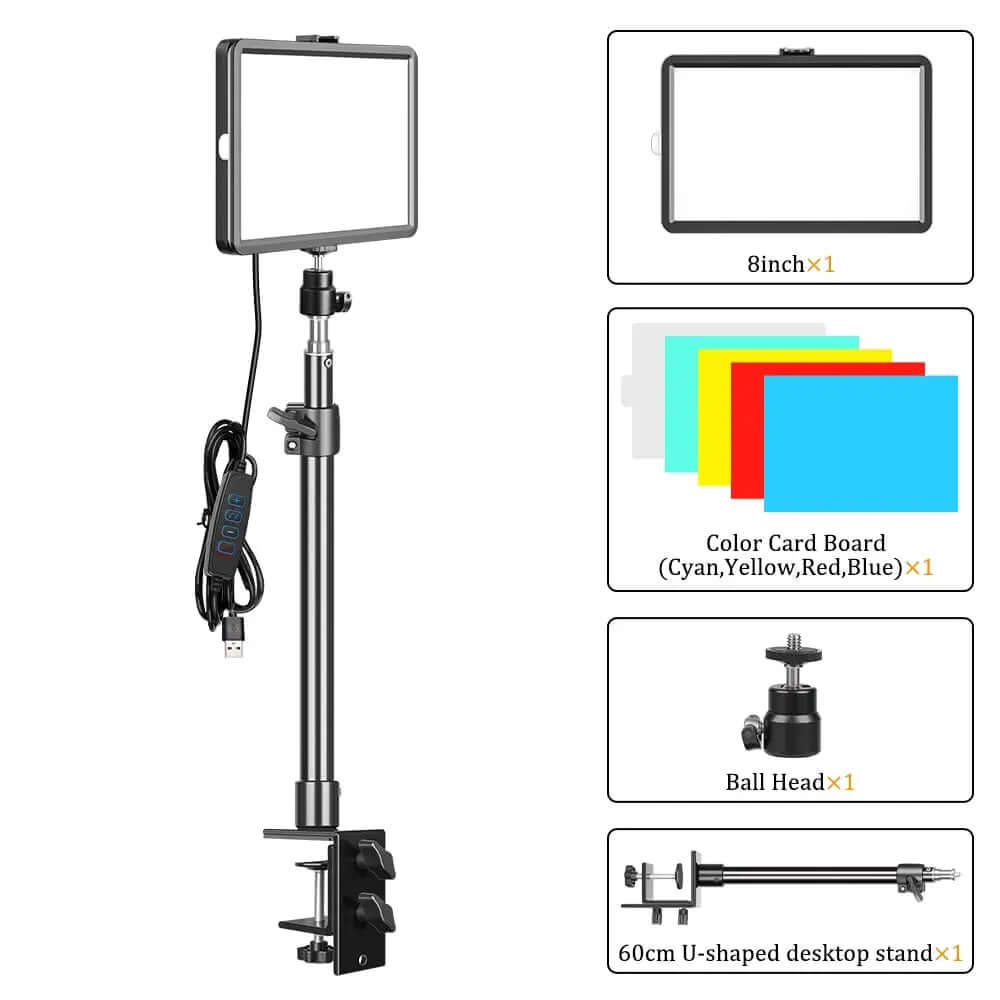 8 Inch Video Panel Light Camera Photo LED Optional with Power Adapter hotography Lighting For Live Stream Photo Studio Fill Lamp - SARAOU