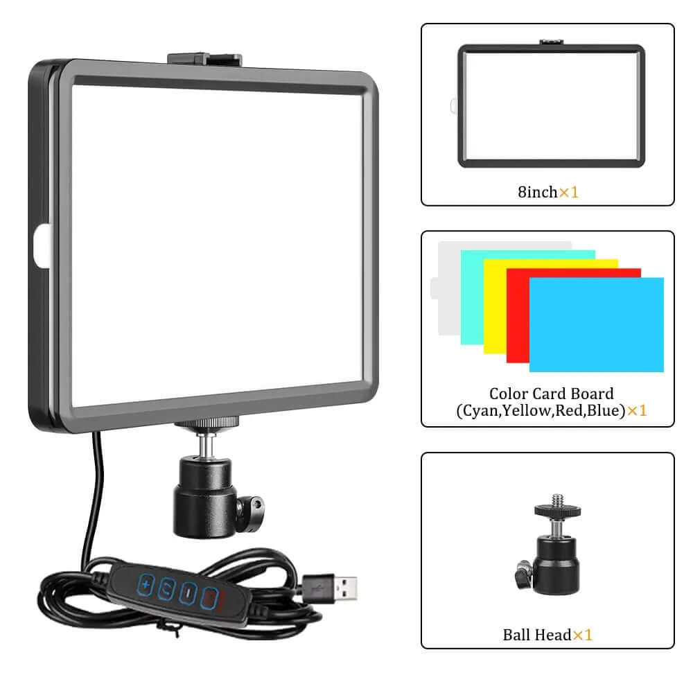 8 Inch Video Panel Light Camera Photo LED Optional with Power Adapter hotography Lighting For Live Stream Photo Studio Fill Lamp - SARAOU