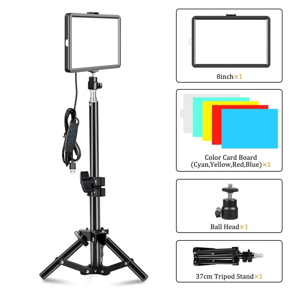 8 Inch Video Panel Light Camera Photo LED Optional with Power Adapter hotography Lighting For Live Stream Photo Studio Fill Lamp - SARAOU