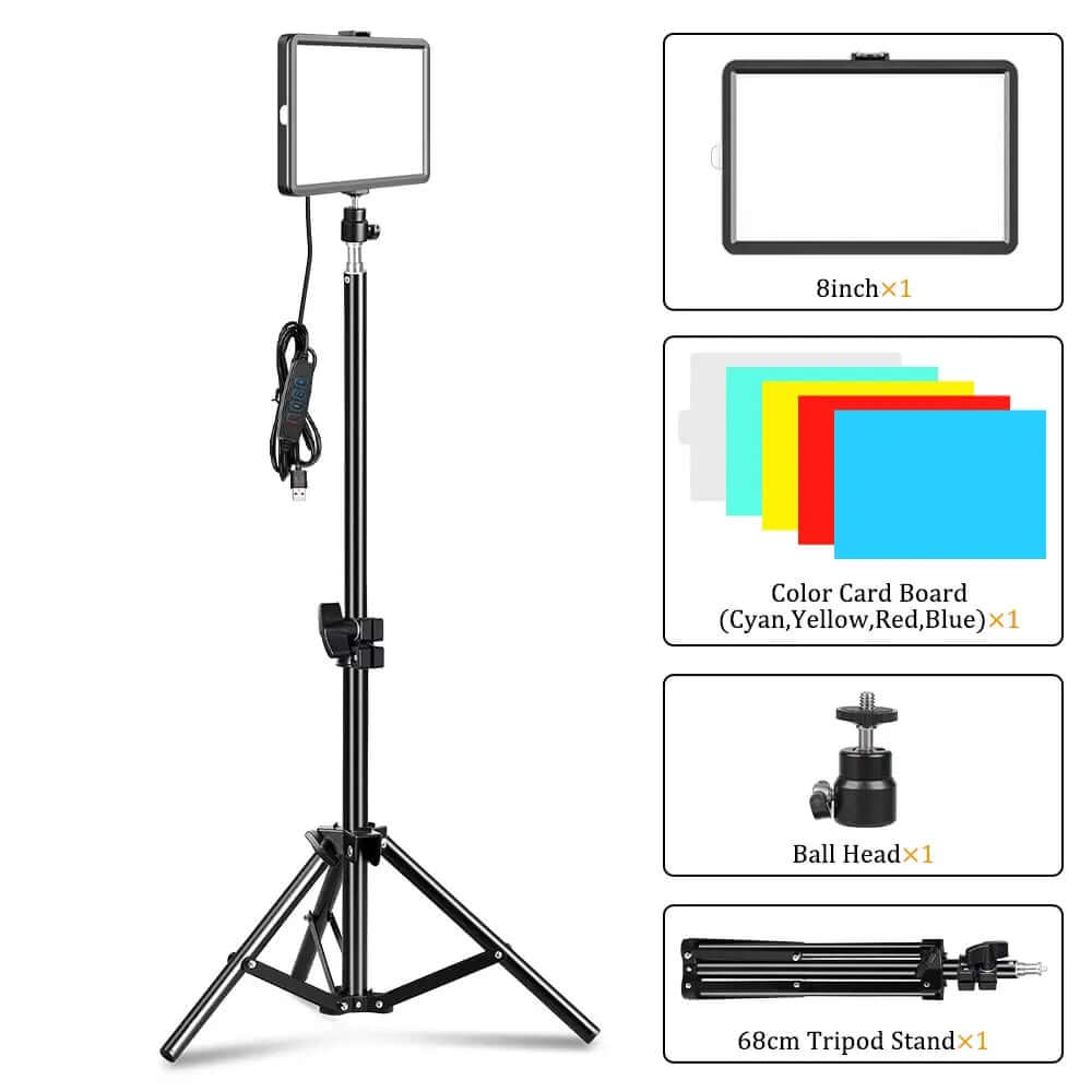 8 Inch Video Panel Light Camera Photo LED Optional with Power Adapter hotography Lighting For Live Stream Photo Studio Fill Lamp - SARAOU