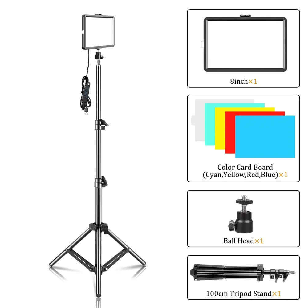 8 Inch Video Panel Light Camera Photo LED Optional with Power Adapter hotography Lighting For Live Stream Photo Studio Fill Lamp - SARAOU