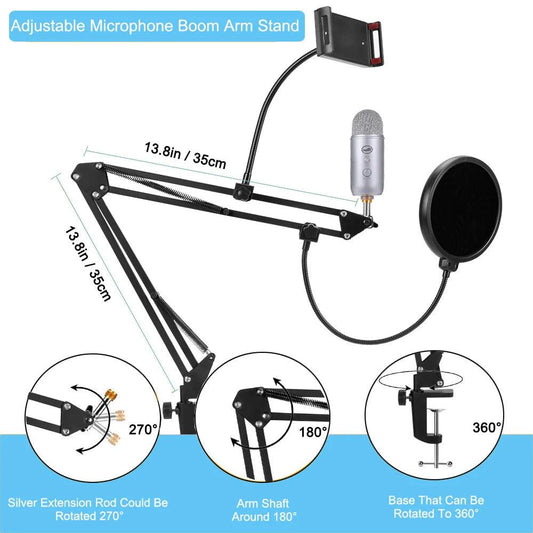 Microphone Stand Upgraded Microphone Boom Arm With Pop Filter For Blue Yeti Pantograph For Mic Bracket With Shock Mount