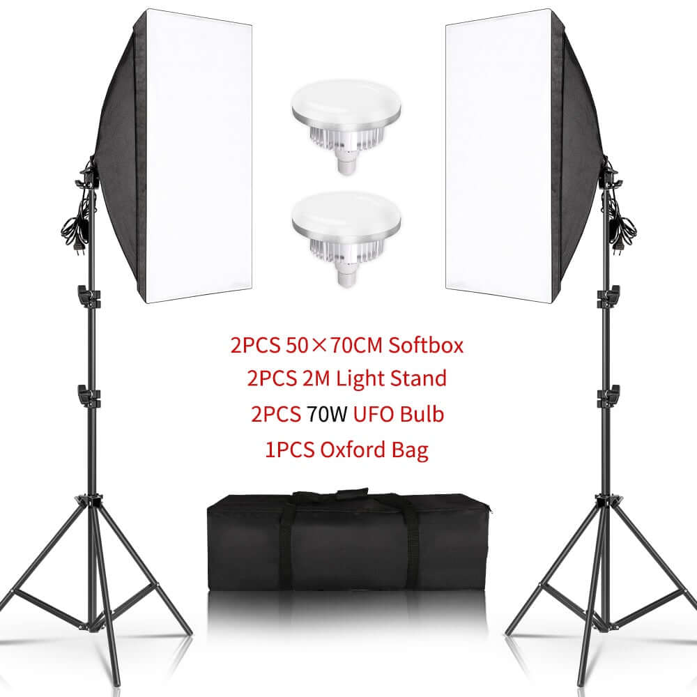 Photography 50x70CM Softbox Lighting Kits Professional Light System With E27 Photographic Bulbs Photo Studio Equipment SARAOU