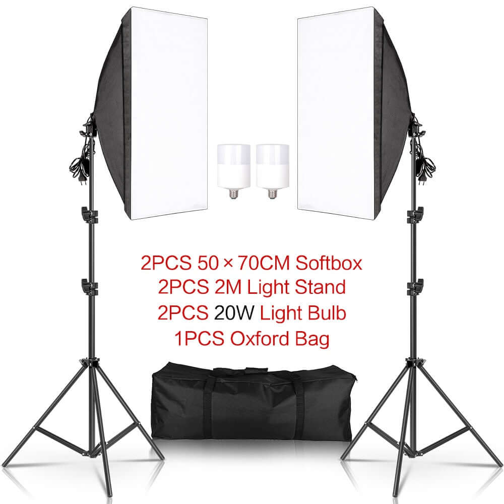 Photography 50x70CM Softbox Lighting Kits Professional Light System With E27 Photographic Bulbs Photo Studio Equipment SARAOU