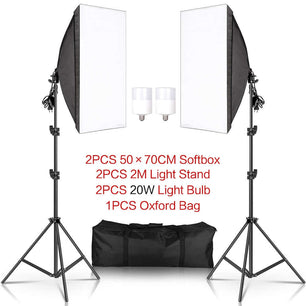 Photography 50x70CM Softbox Lighting Kits Professional Light System With E27 Photographic Bulbs Photo Studio Equipment SARAOU