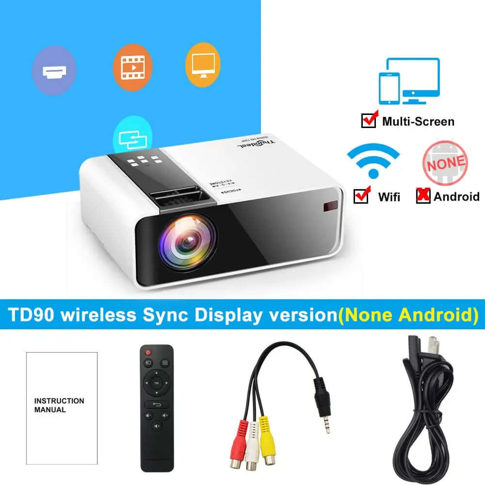 Mini Projector TD90 Native 1280 x 720P LED WiFi Projector SARAOU