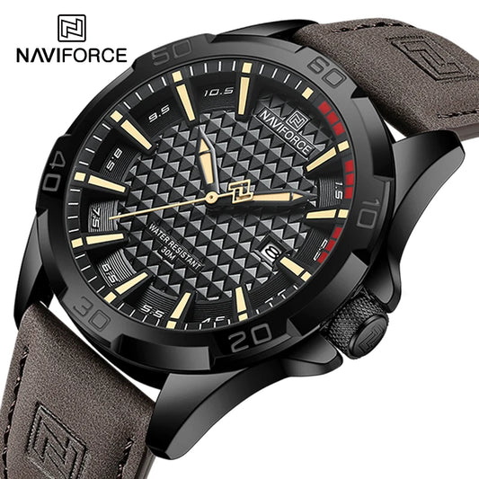 Montre homme NAVIFORCE sport militaire étanche avec bracelet cuir.