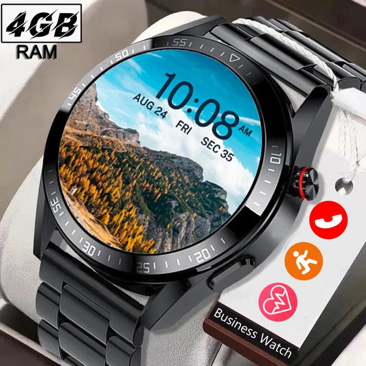 New Smart Watch Mens 4G Memory Local Music Player 466*466 AMOLED Screen Bluetooth Call Sports Man Smartwatch For Samsung Huawei SARAOU