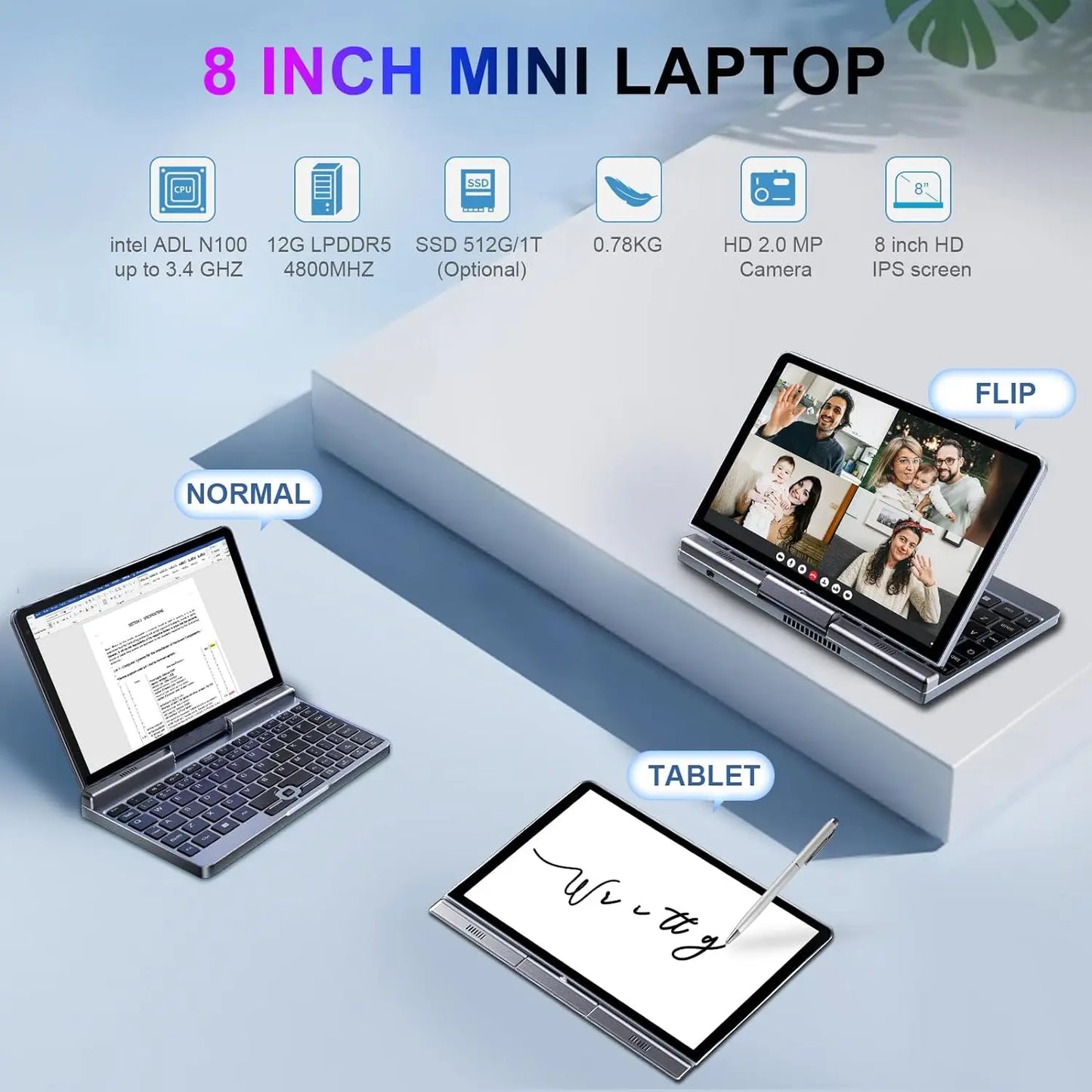 Mini PC Portable 8" Windows 11