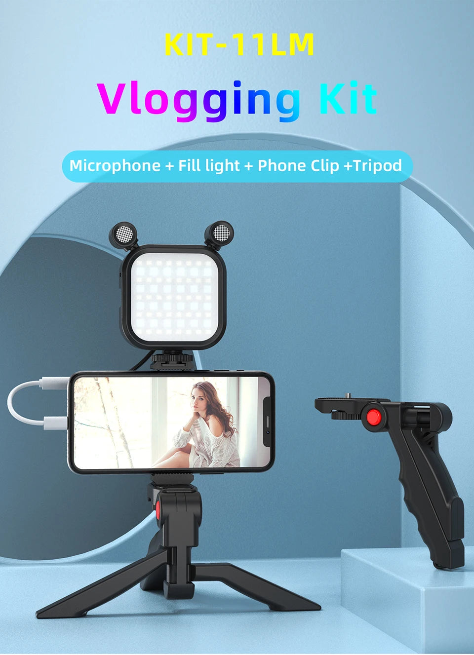 MAMEN Vlogging Kit – Microphone, LED & Tripod | Ideal for YouTube, TikTok & Live