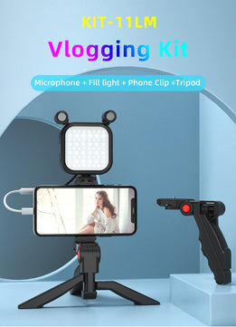 MAMEN Vlogging Kit Video Record Toolkit with Monitoring Microphone LED Fill Light for Smartphone SLR Camera for Live YouTube