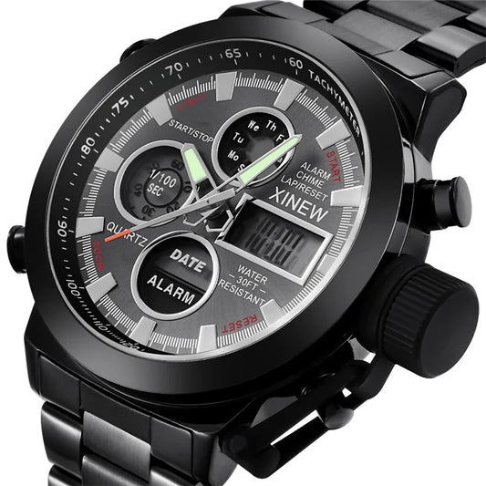 Men's XINEW Electronic Casual Watch - Dual Time Black