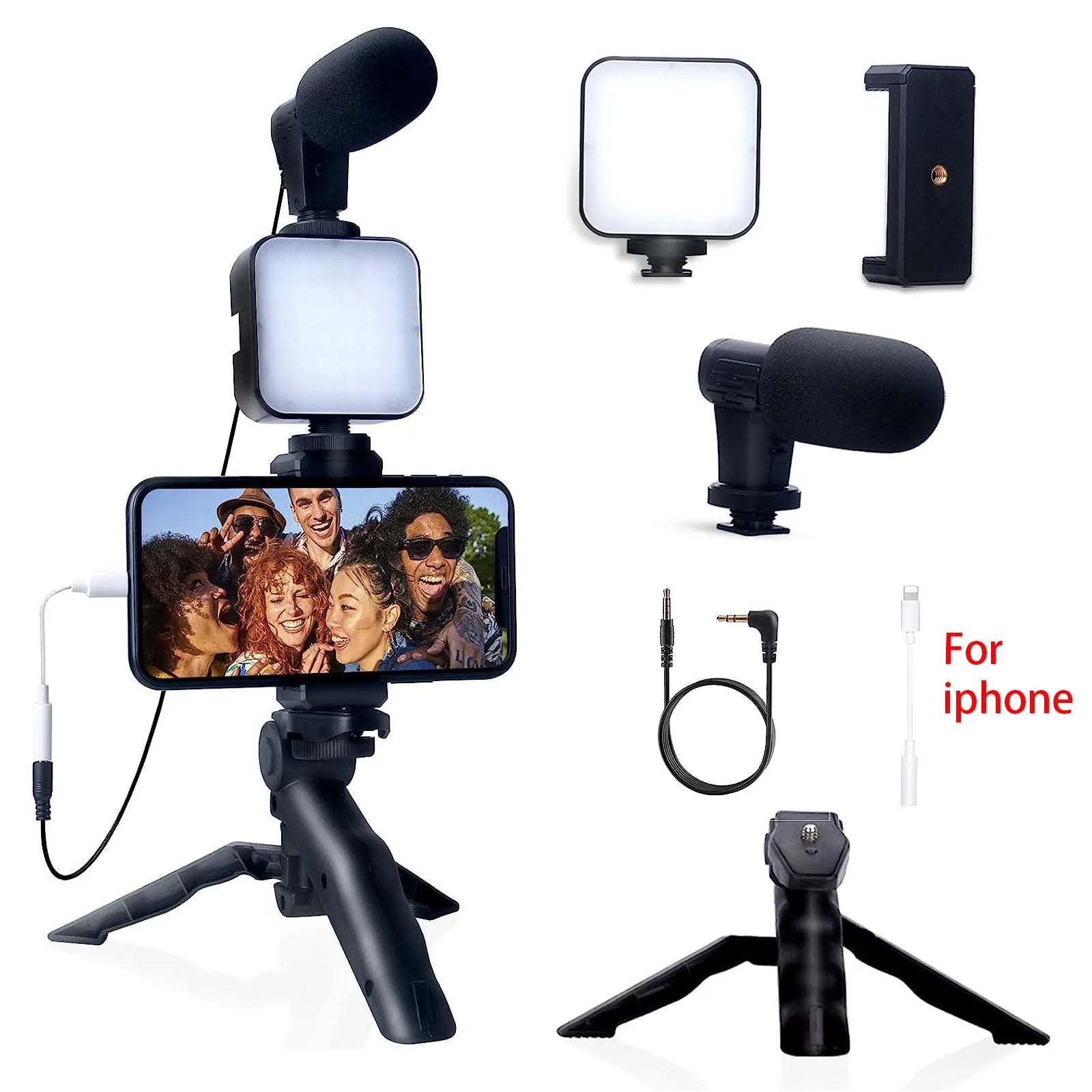 Smartphone Vlogging Kit for iPhone Android with Tripod Mini Microphone Starter Vlog kit for TikTok Live Stream Video YouTube