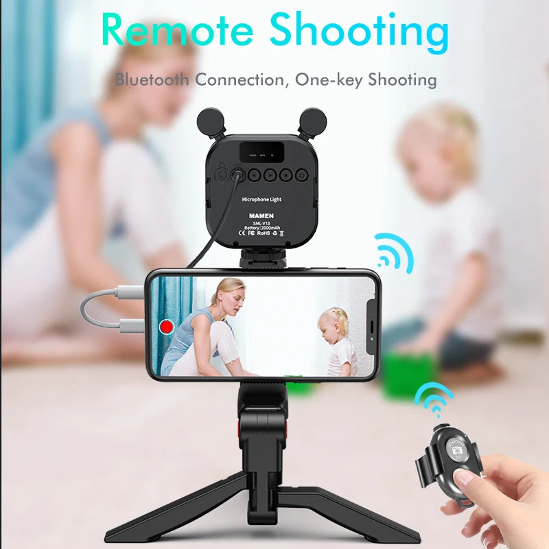 MAMEN Vlogging Kit – Microphone, LED & Tripod | Ideal for YouTube, TikTok & Live