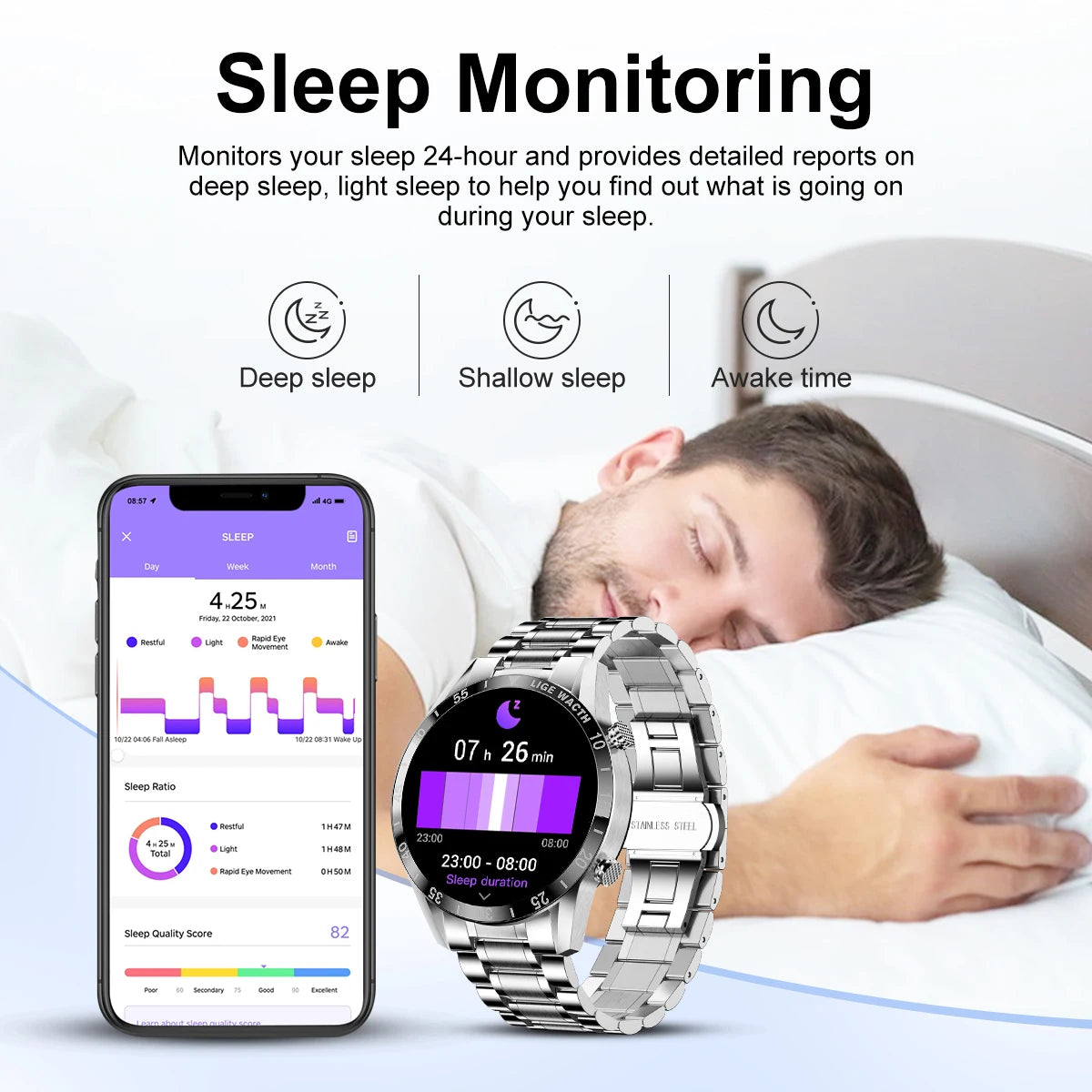 Montre Connectée Homme LIGE - Écran HD