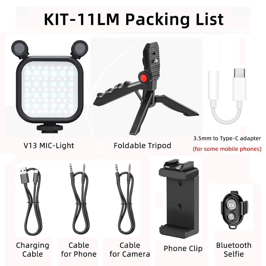 MAMEN Vlogging Kit – Microphone, LED & Tripod | Ideal for YouTube, TikTok & Live