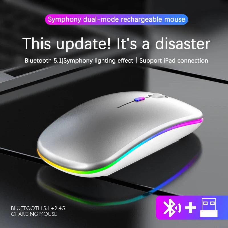 RGB Wireless Bluetooth Mouse – Rechargeable, LED Backlight, Ergonomic, 3600DPI for PC and Laptop