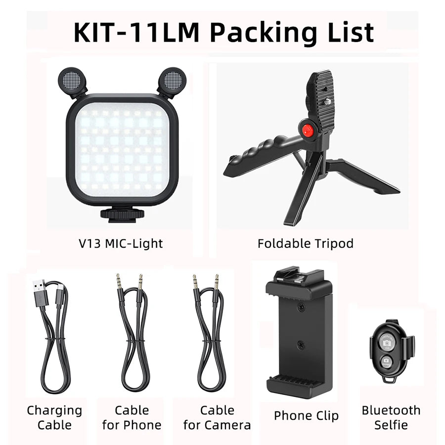 MAMEN Vlogging Kit – Microphone, LED & Tripod | Ideal for YouTube, TikTok & Live