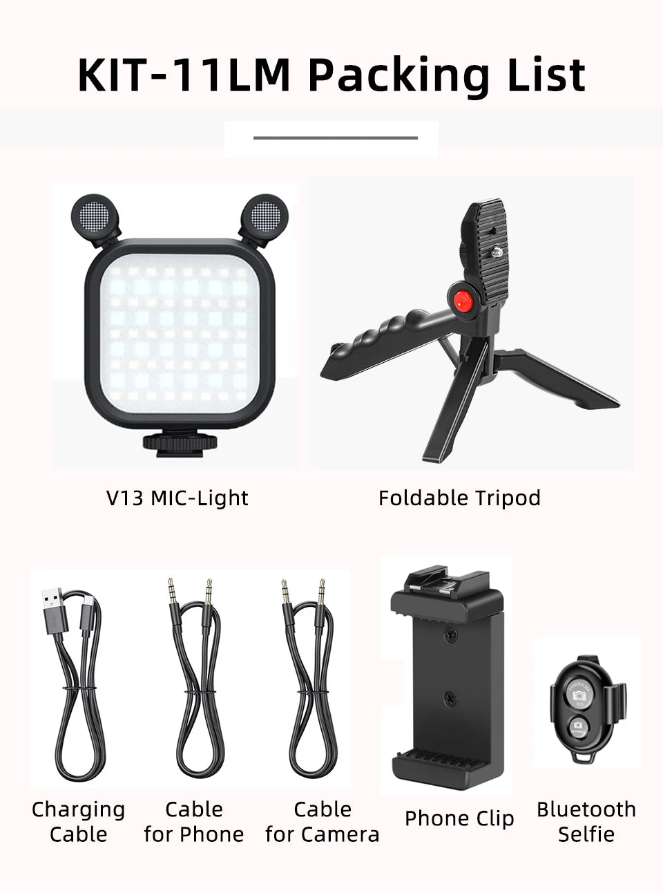 MAMEN Vlogging Kit – Microphone, LED & Tripod | Ideal for YouTube, TikTok & Live