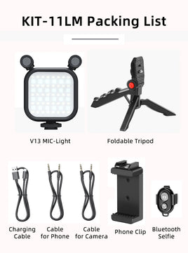 MAMEN Vlogging Kit Video Record Toolkit with Monitoring Microphone LED Fill Light for Smartphone SLR Camera for Live YouTube