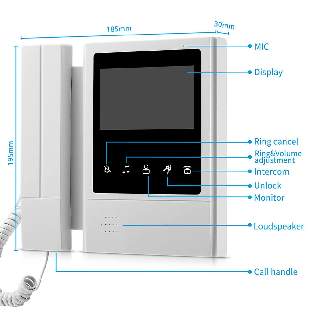 4.3 Inch Doorbell Video Camera Wired Touch Monitor Intercom Waterproof IR Night 700TVL Vision For Home Surveillance 4 wire setup SARAOU