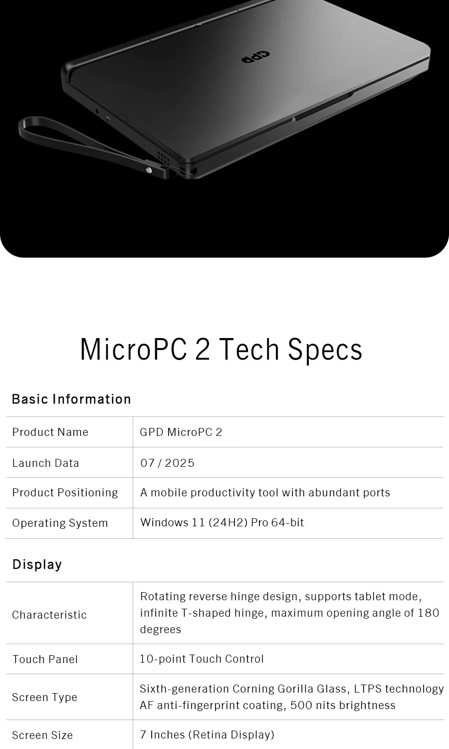 GPD Micro PC 2 Mini Ordinateur Portable Intel N250