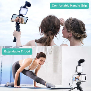 Smartphone Vlogging Kit for iPhone Android with Tripod Mini Microphone Starter Vlog kit for TikTok Live Stream Video YouTube