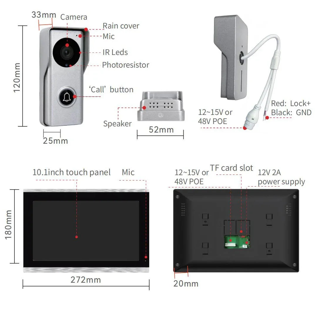 Interphone Vidéo TUYA 1080P 10 Pouces WiFi POE