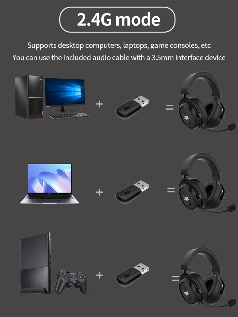 Casque Gaming Sans Fil 2.4G Bluetooth