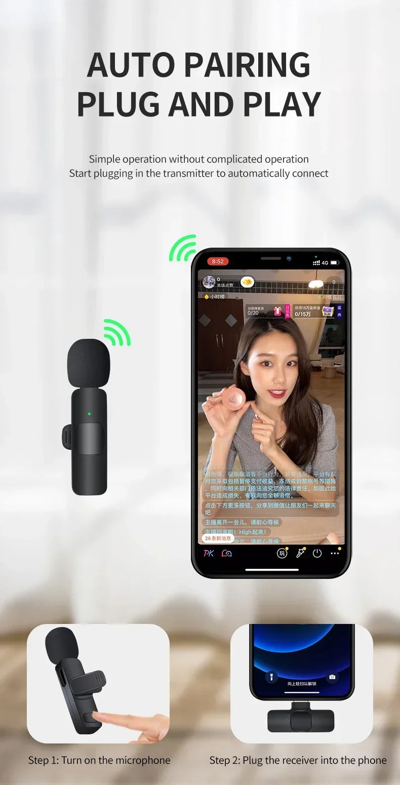 Basix Wireless Lavalier Microphone - High-Quality Audio for iPhone & YouTube
