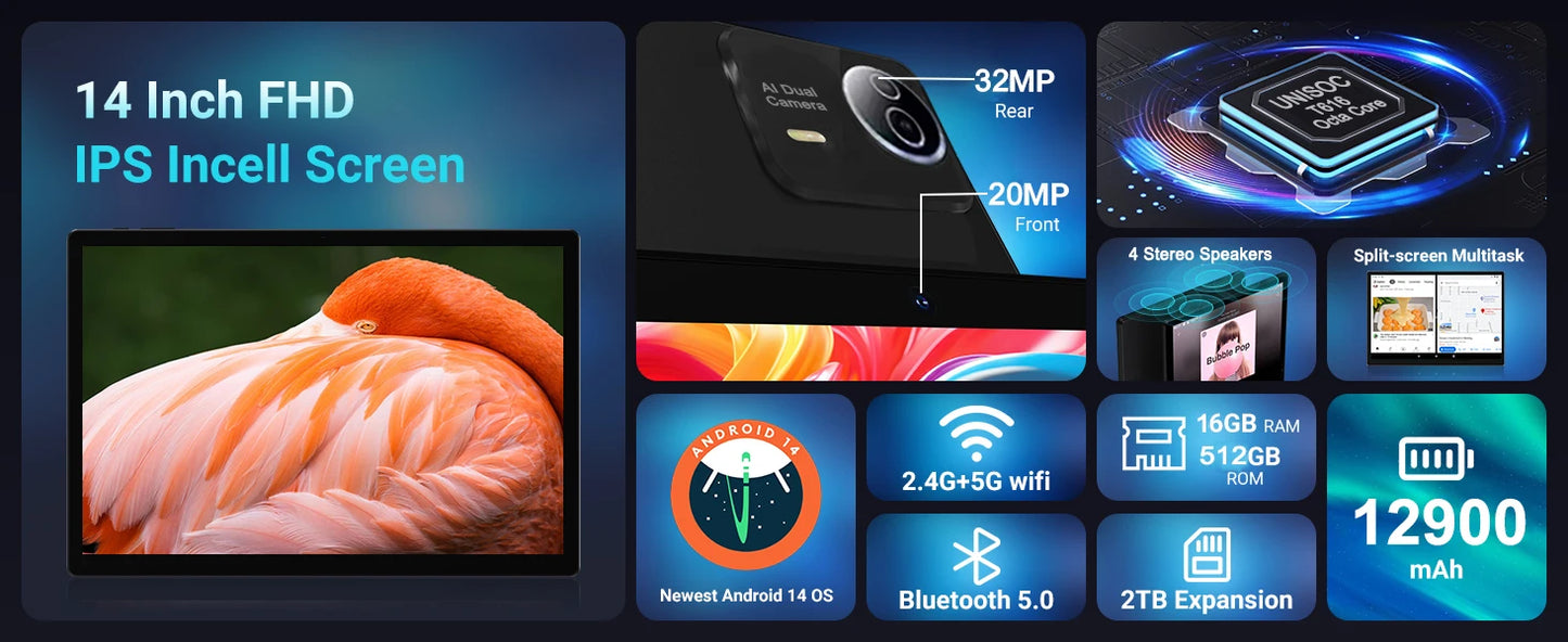 Tablette Android 14 Pouces 16+512GB