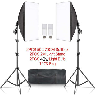 Photography 50x70CM Softbox Lighting Kits Professional Light System With E27 Photographic Bulbs Photo Studio Equipment SARAOU